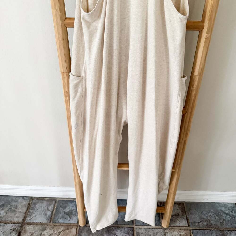 Free People Movement Hot Shot Jumpsuit Small Oatmeal Harem Overalls Cotton - Picture 11 of 12